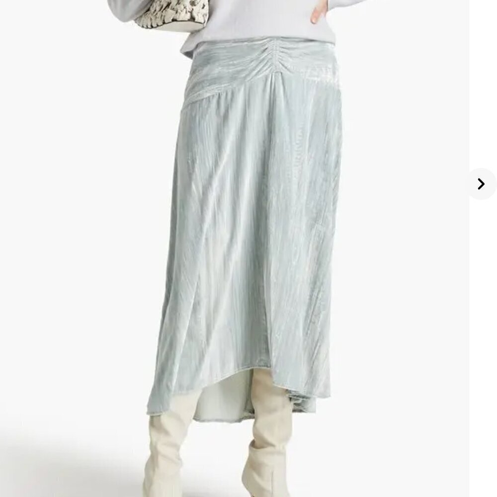 VINCE Ruched Velvet Paneled Skirt In Pale Sea Glass Size 14
